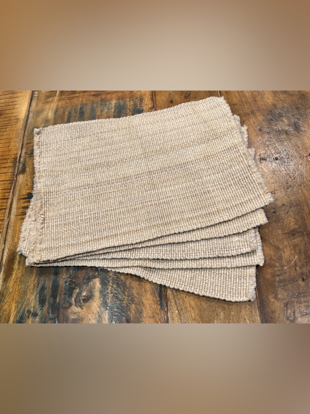 Handwoven Cotton Placemats Set Of 5 W/ Fringe Boho Basketweave Natural Farmhouse